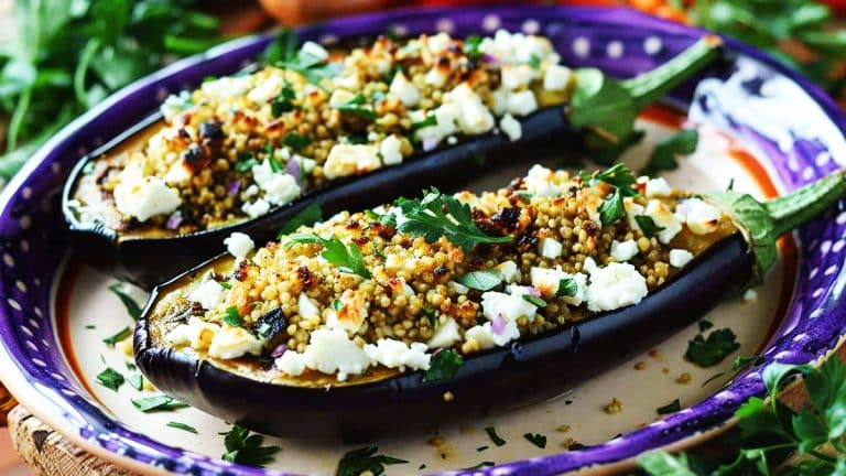 Voici comment ravir vos papilles avec une aubergine farcie au boulghour et feta, un plat simple et savoureux