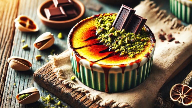 Ces saveurs qui enchantent : voici la crème brûlée pistache chocolat, une fin de repas sublime